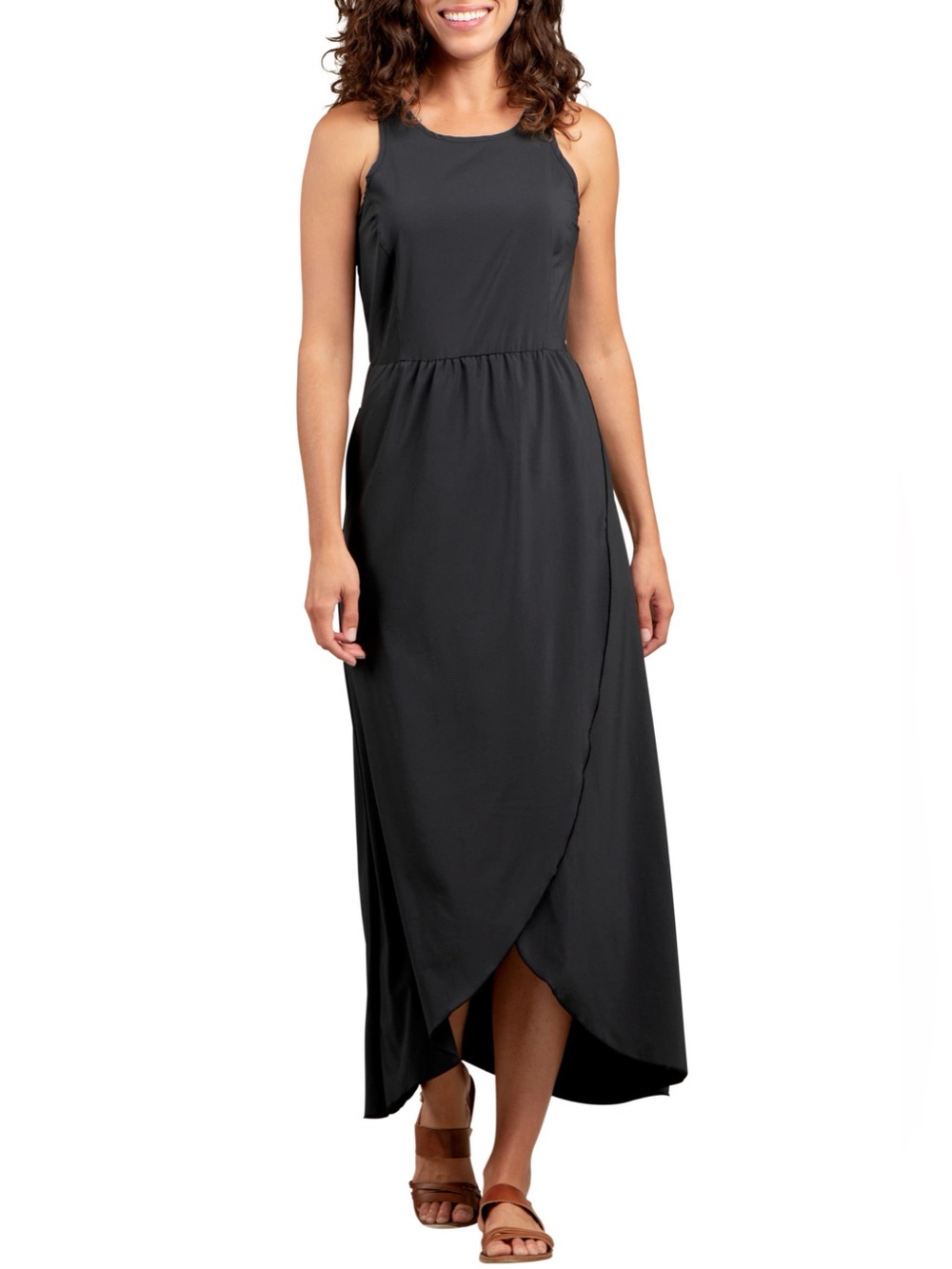 Toad & Co Sunkissed Maxi Dress Black XL Sleeveless Wrap Open Back Pocket Dress